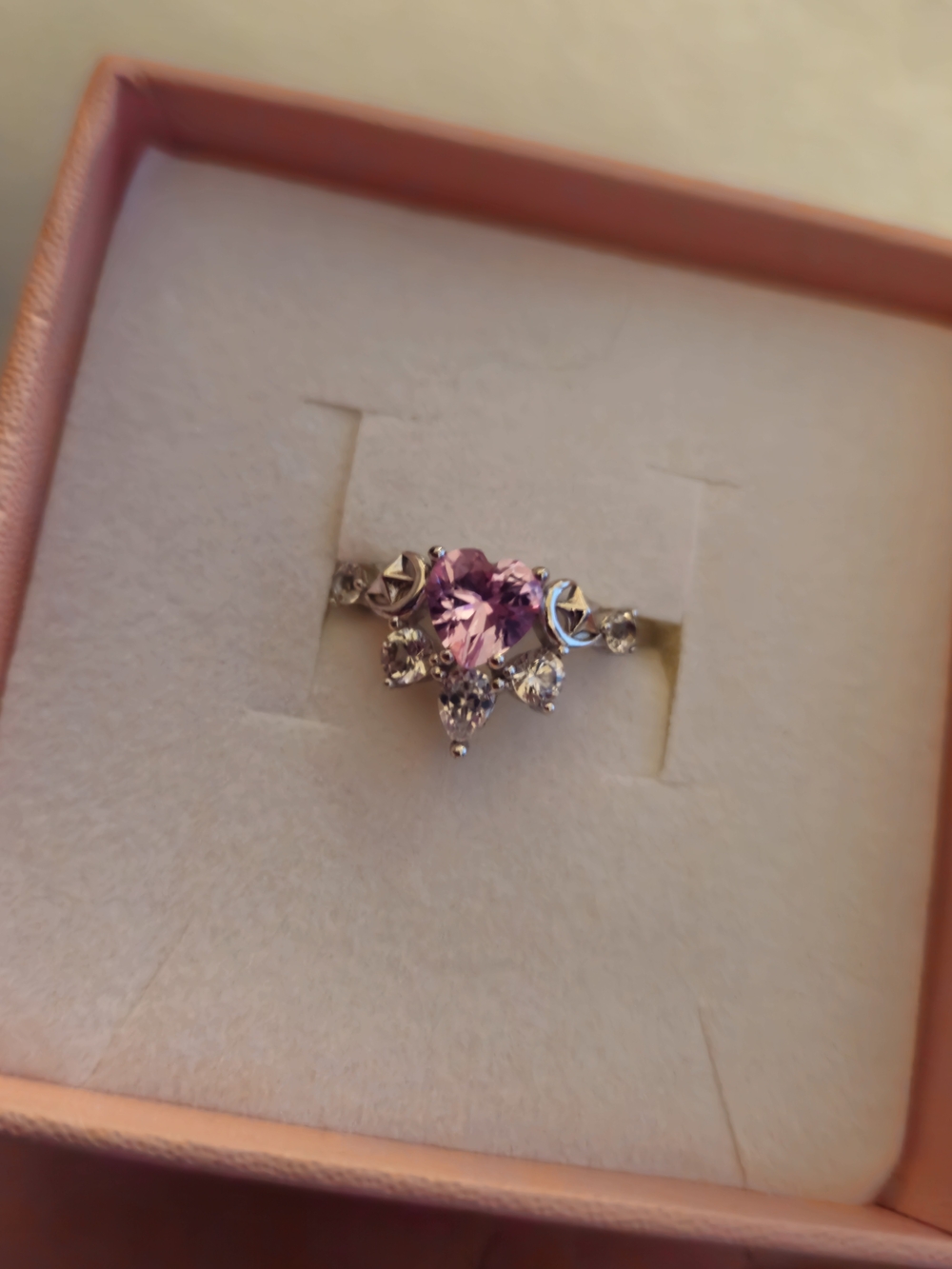 Pink Heart Stone Silver Ring - Bisoulovely Tiffianly Rinf